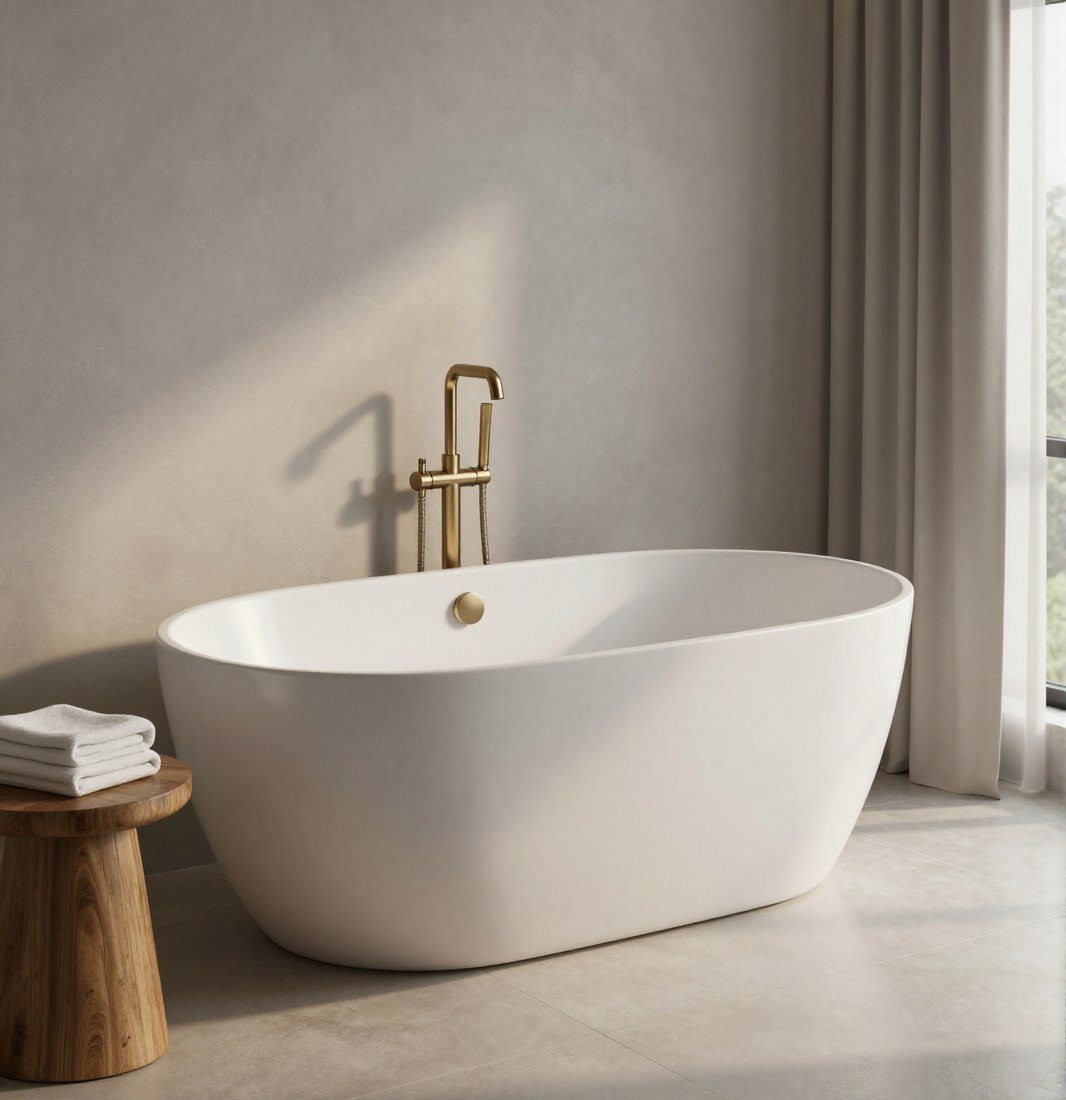 Freestanding bath with a floor-mounted filler